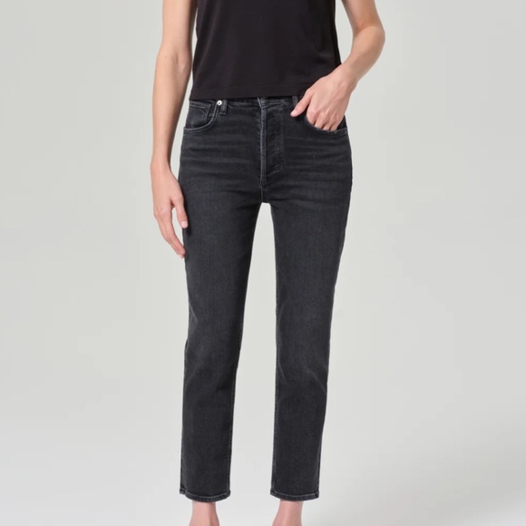 Jenni Kayne‎ x AGOLDE Riley Crop Jeans Black Panoramic Women’s Size 29 NWT